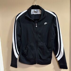 Nike Black Zip-Up Track Jacket with Striped Sleeves Medium (8-10)